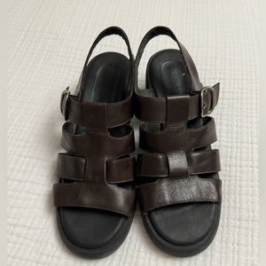 Vintage Nine West Cloud Nine Brown Chunky Leather Sandals Size 7 Classic Boho